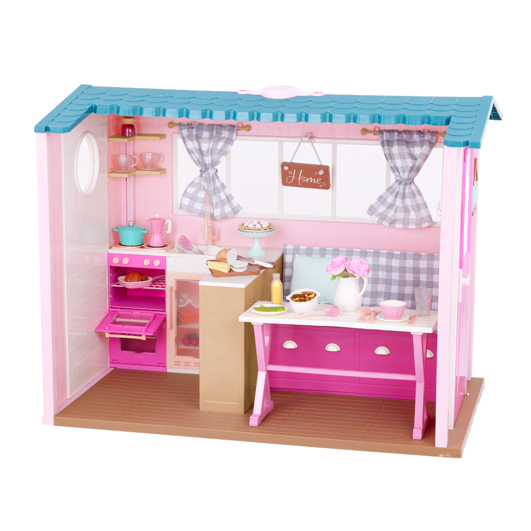 Country Home - Country House Playset for 46cm Dolls - Playset with Realistic Sounds -Dollhouse Playset - Playset with Kitchen Accessories & Table - Our Generation UK