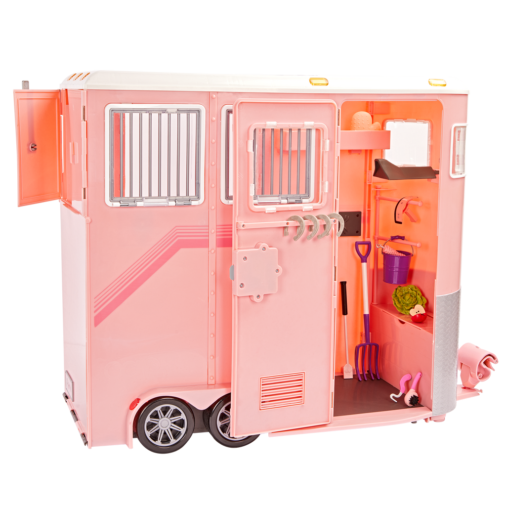 Mane to Travel Horse Trailer Set - Pink Trailer with Grooming Accessories - Equestrian Accessory for Dolls - Vehicle for Our Generation Horses - Our Generation UK