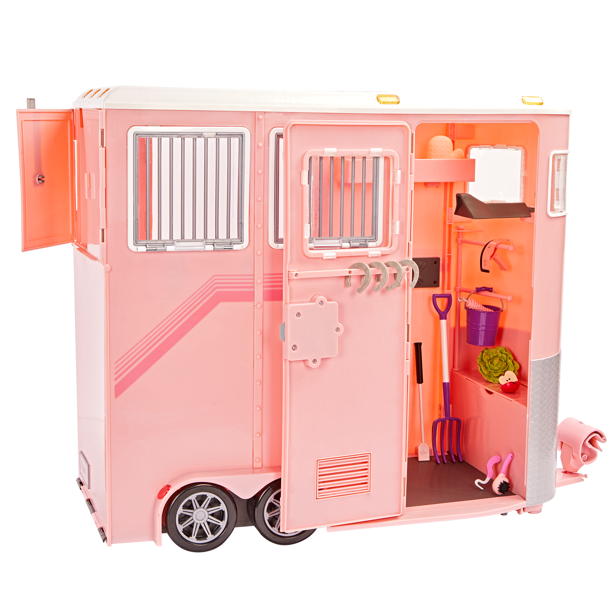 Mane to Travel Horse Trailer Set - Pink Trailer with Grooming Accessories - Equestrian Accessory for Dolls - Vehicle for Our Generation Horses - Our Generation UK
