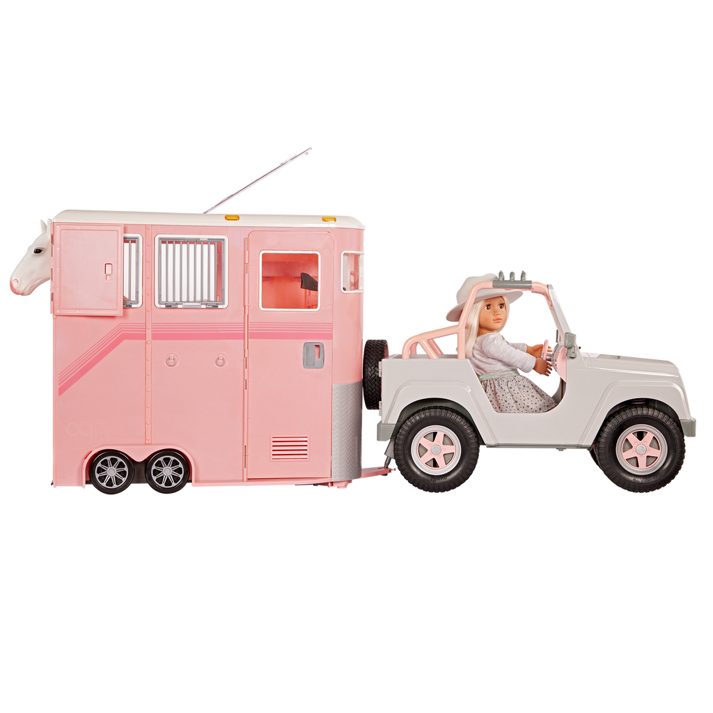 Mane to Travel Horse Trailer Set - Pink Trailer with Grooming Accessories - Equestrian Accessory for Dolls - Vehicle for Our Generation Horses - Our Generation UK