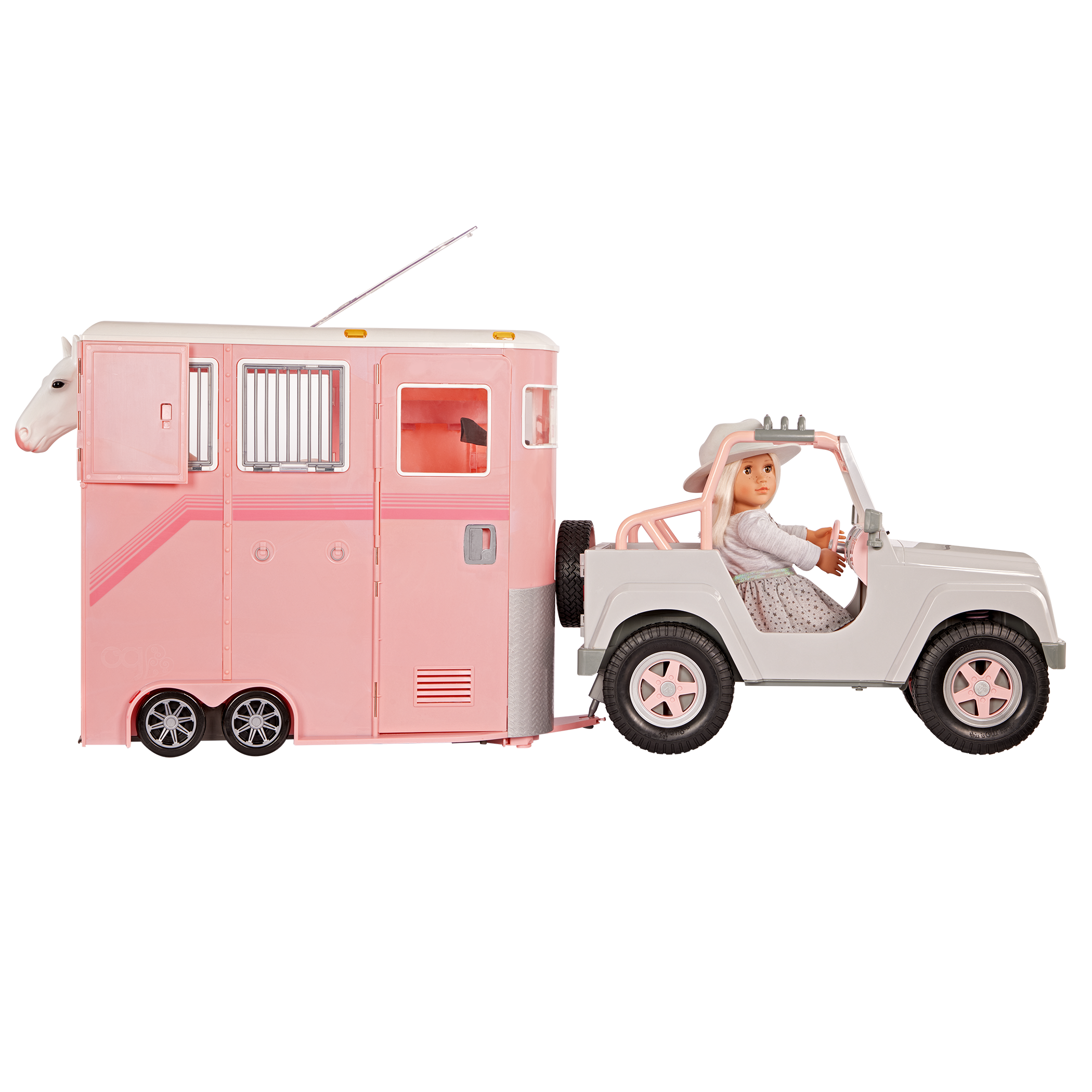 Mane to Travel Horse Trailer Set - Pink Trailer with Grooming Accessories - Equestrian Accessory for Dolls - Vehicle for Our Generation Horses - Our Generation UK