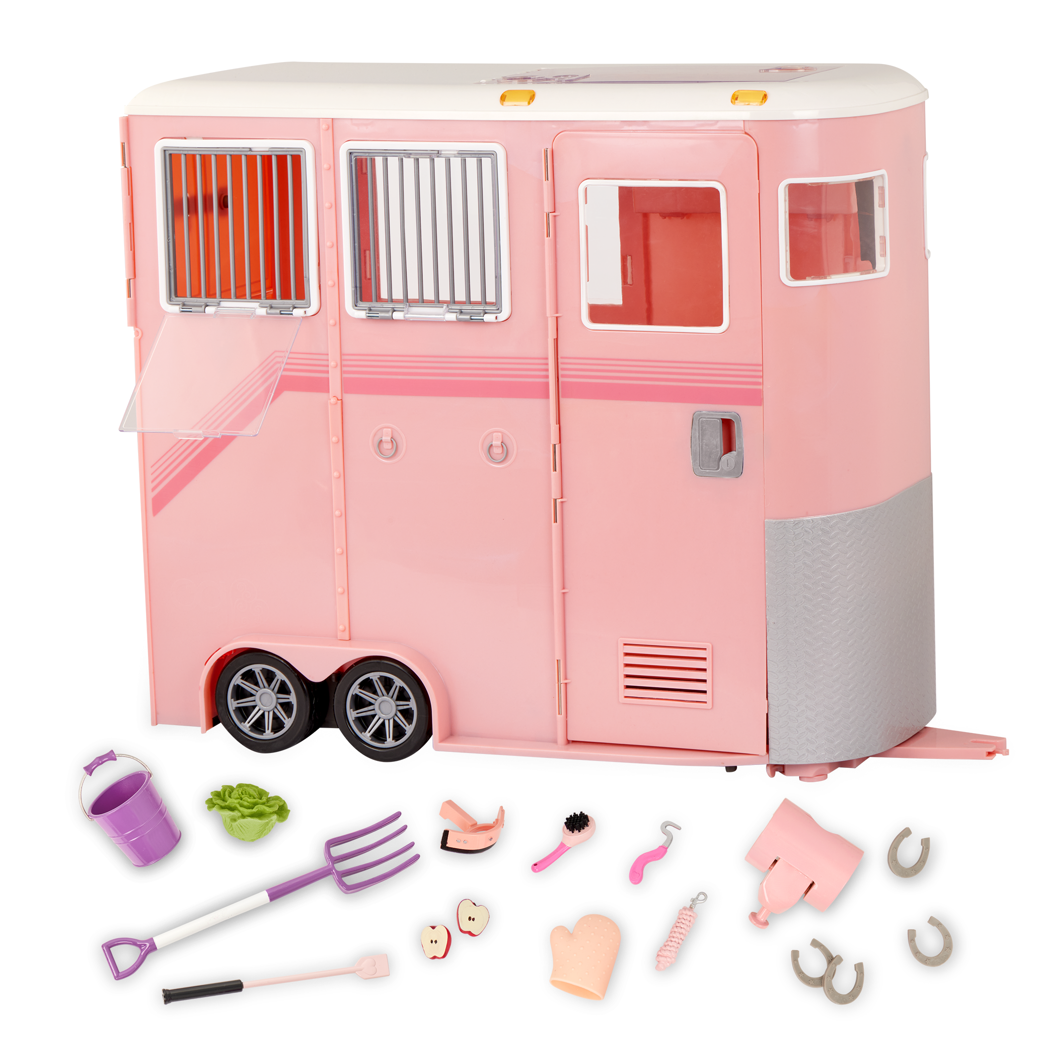 Mane to Travel Horse Trailer Set - Pink Trailer with Grooming Accessories - Equestrian Accessory for Dolls - Vehicle for Our Generation Horses - Our Generation UK