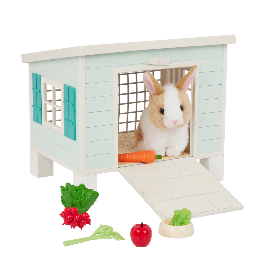 Bunny Hutch Playset - Plush Bunny with Blue Hutch & Accessories - Our Generation Pets