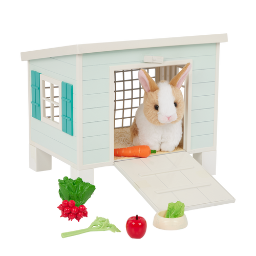 Bunny Hutch Playset - Plush Bunny with Blue Hutch & Accessories - Our Generation Pets