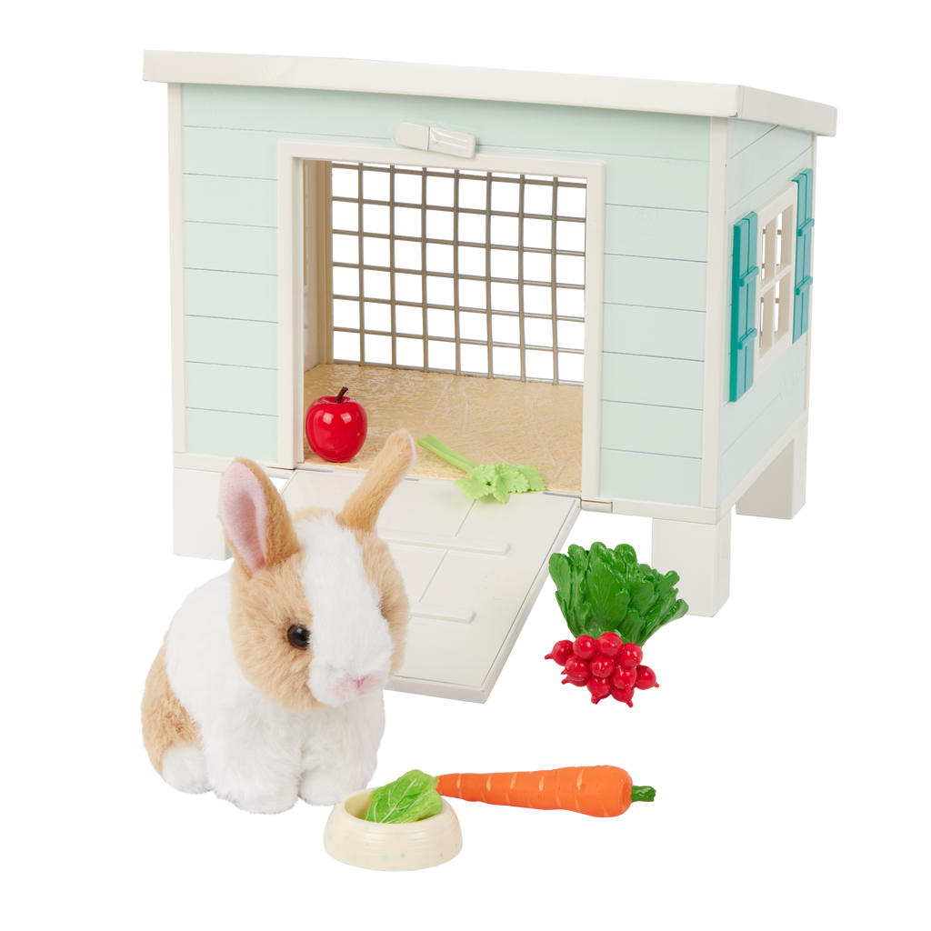 Bunny Hutch Playset - Plush Bunny with Blue Hutch & Accessories - Our Generation Pets