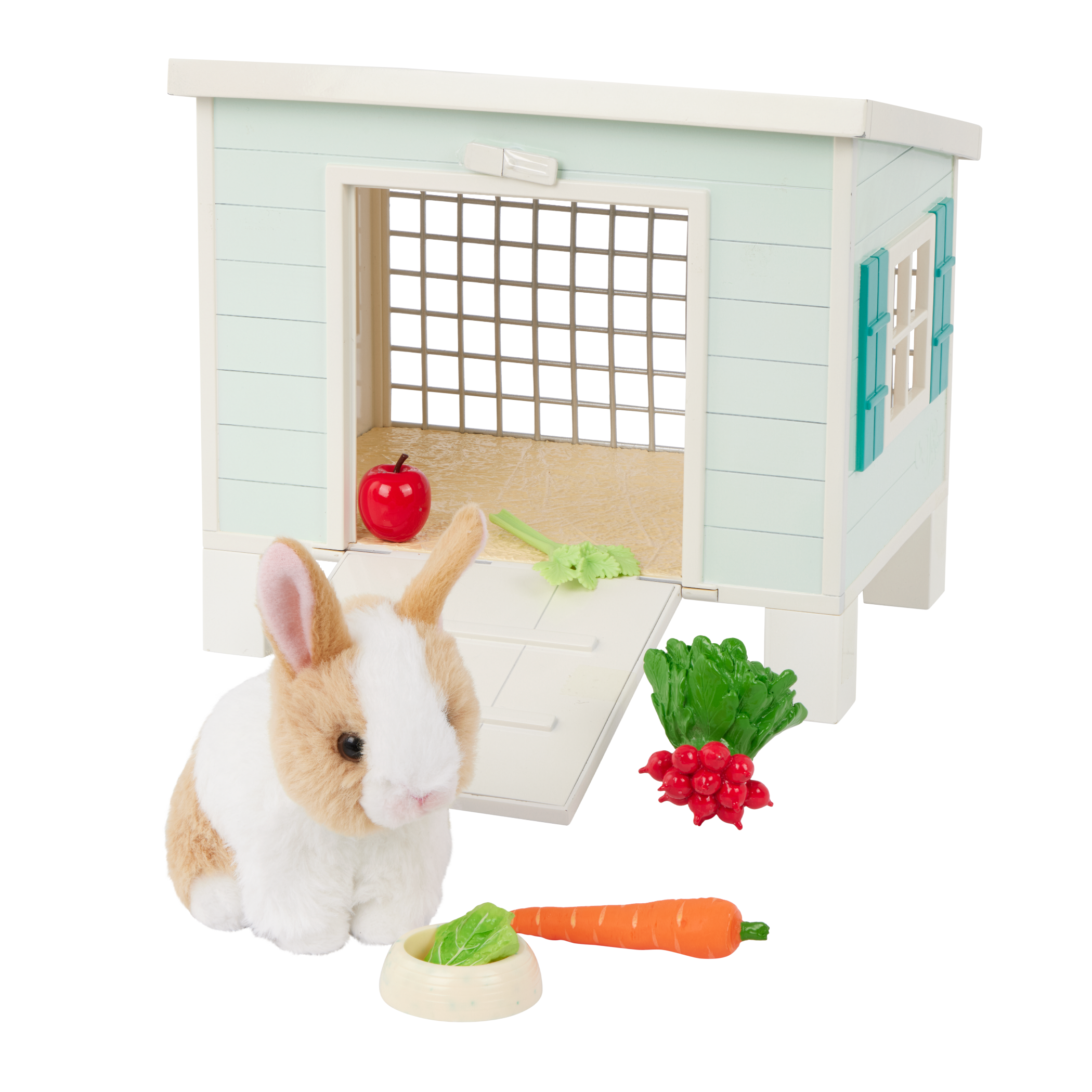 Bunny Hutch Playset - Plush Bunny with Blue Hutch & Accessories - Our Generation Pets