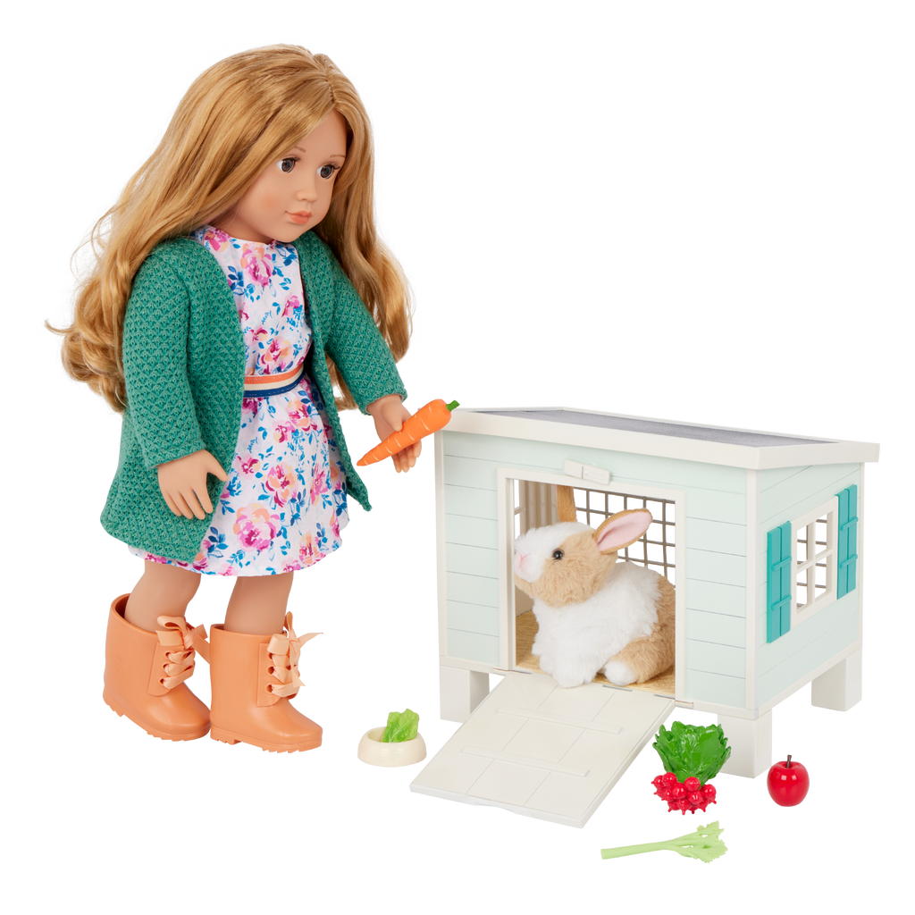 Bunny Hutch Playset - Plush Bunny with Blue Hutch & Accessories - Our Generation Pets