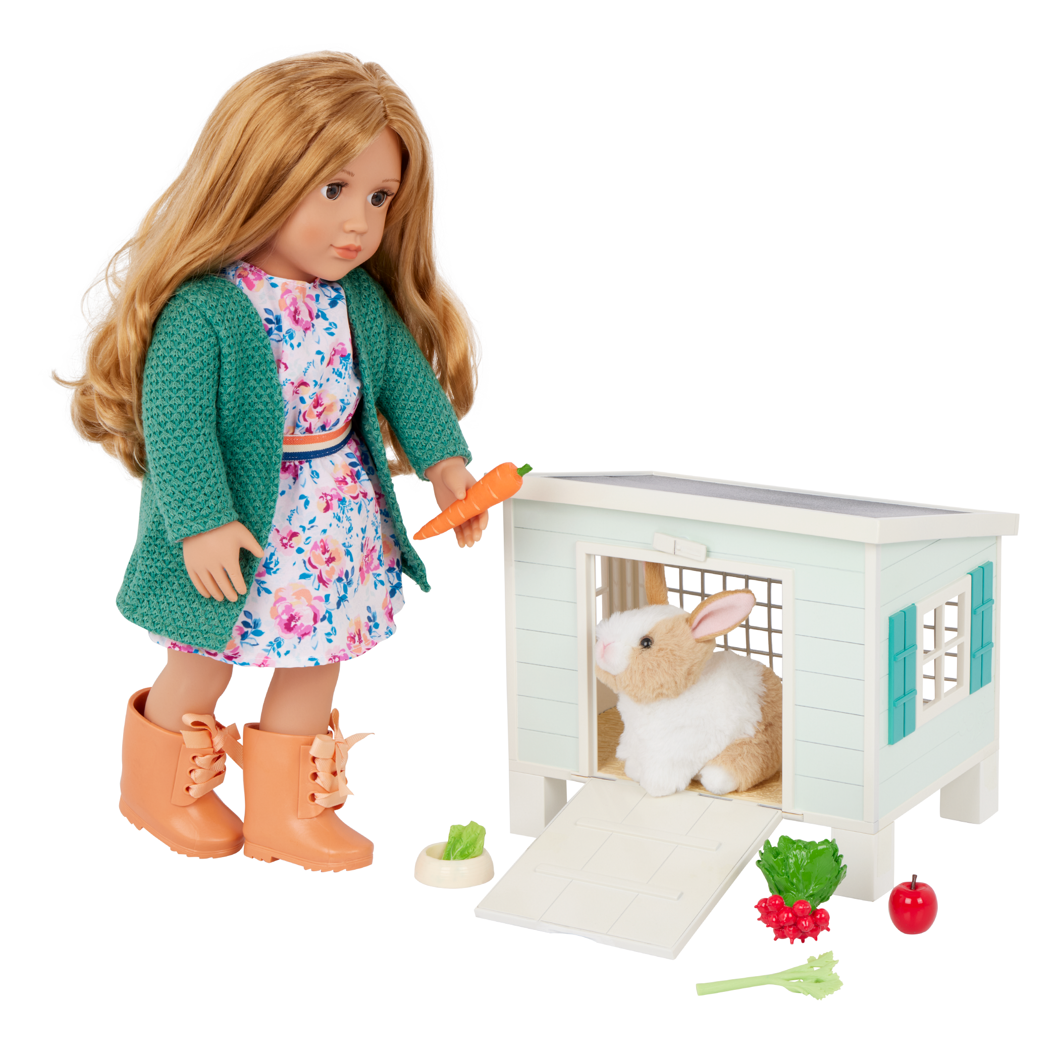 Bunny Hutch Playset - Plush Bunny with Blue Hutch & Accessories - Our Generation Pets