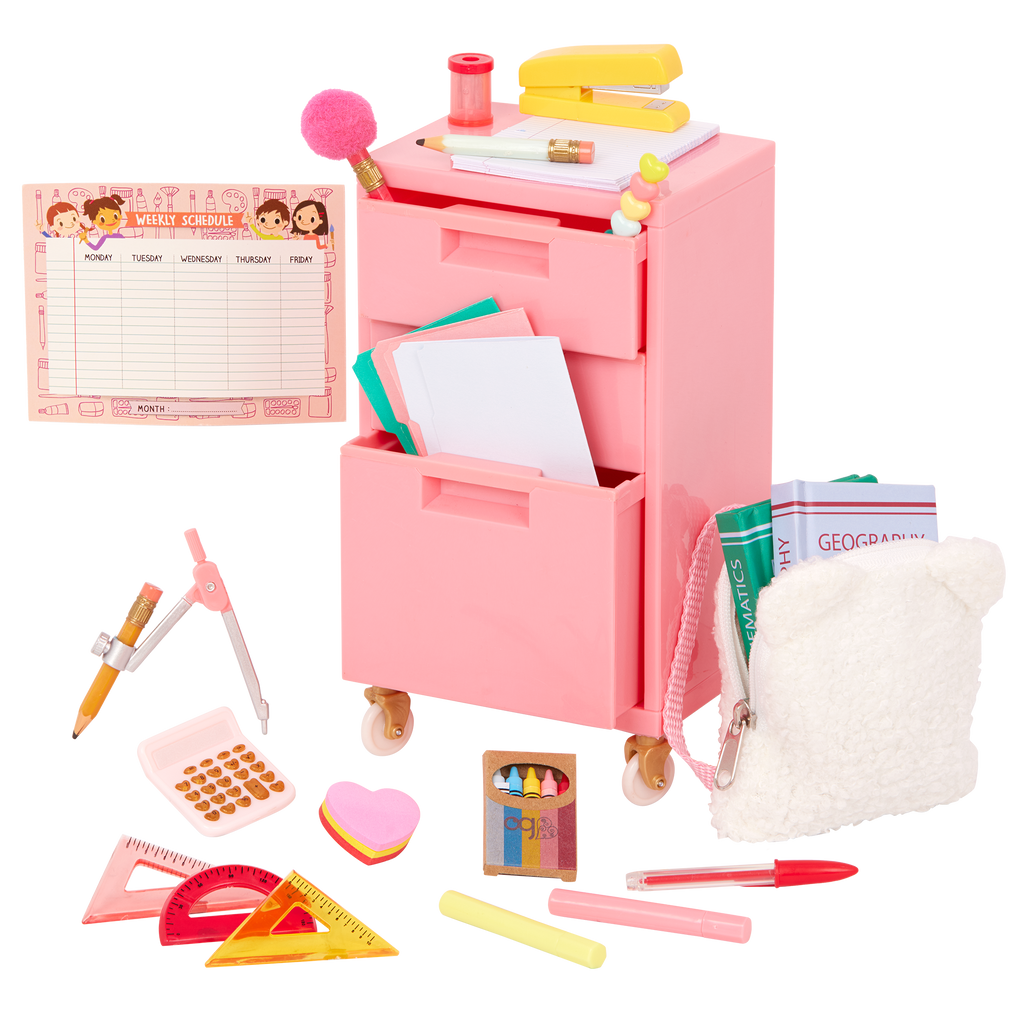 Ready, Set, Learn! - School Accessories for Dolls - Pink Filing Cabinet - Our Generation