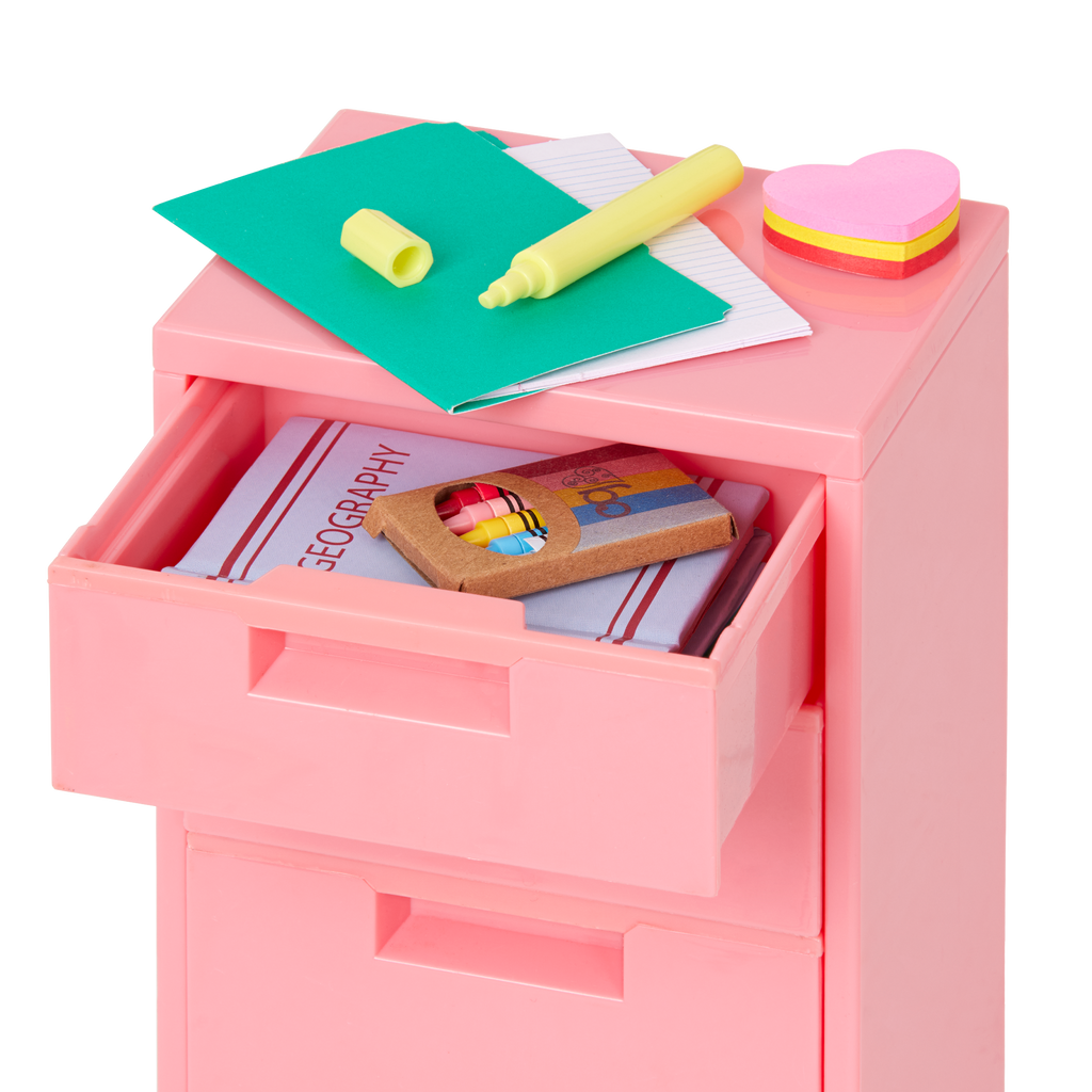 Ready, Set, Learn! - School Accessories for Dolls - Pink Filing Cabinet - Our Generation
