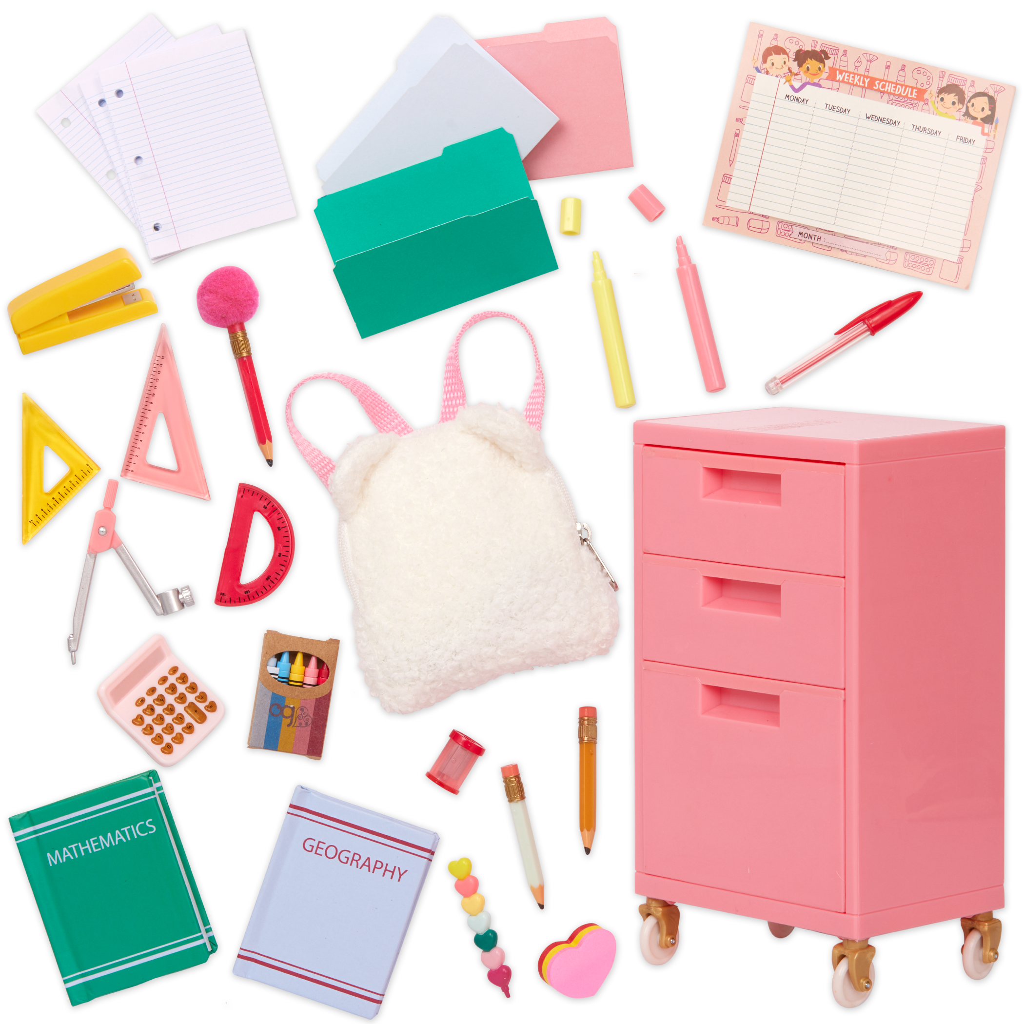 Ready, Set, Learn! - School Accessories for Dolls - Pink Filing Cabinet - Our Generation