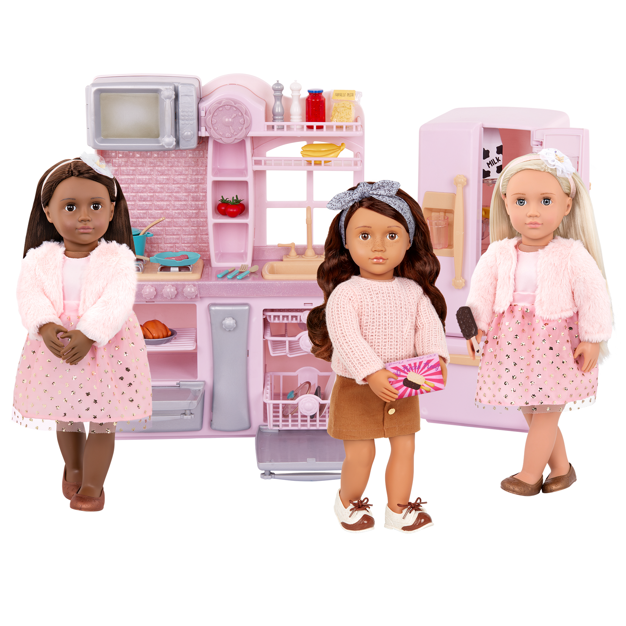 Gourmet Kitchen Set - Pink Kitchen Playset for 46cm Dolls - Food Accessories - Our Generation 