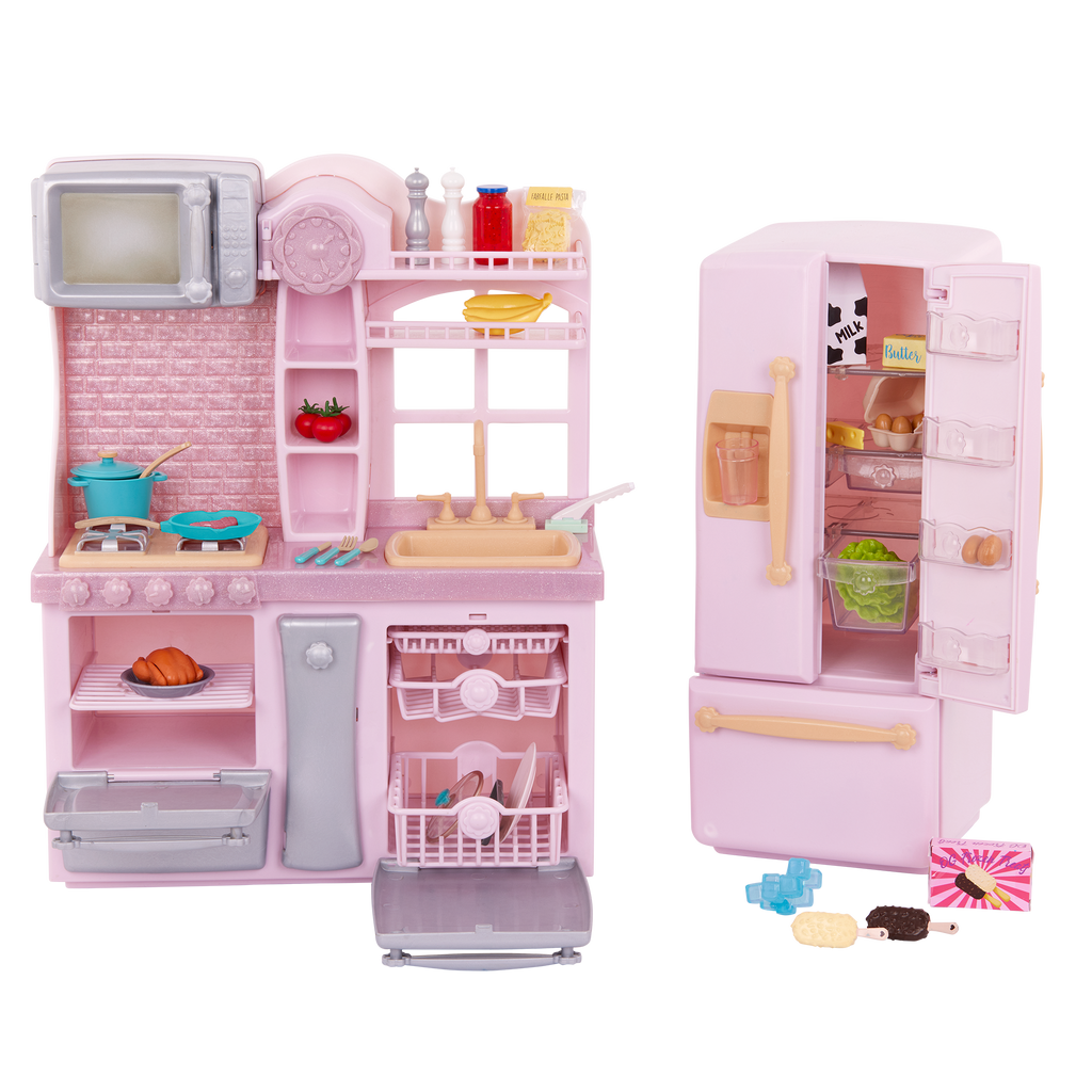Gourmet Kitchen Set - Pink Kitchen Playset for 46cm Dolls - Food Accessories - Our Generation 