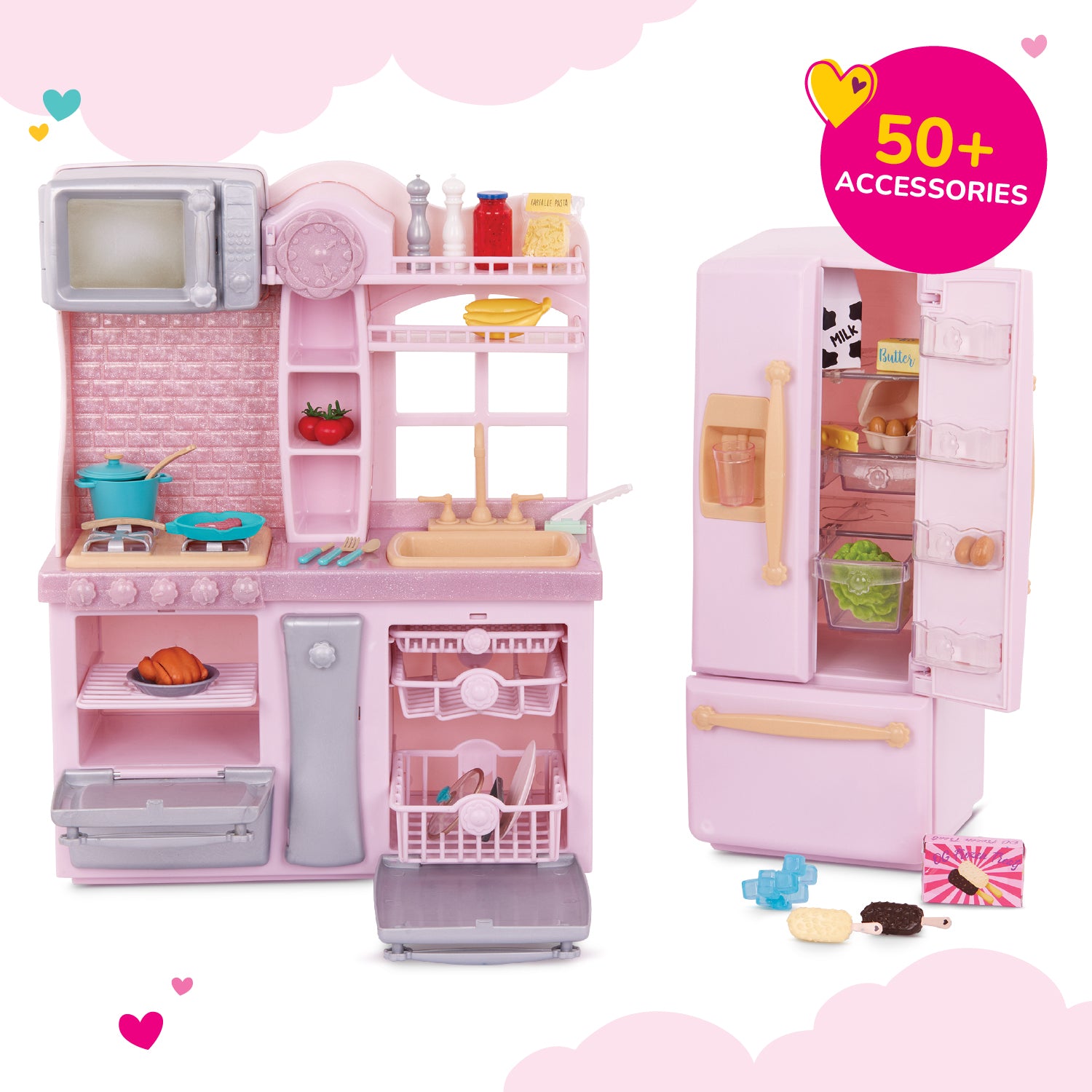 Gourmet Kitchen Set - Pink Kitchen Playset for 46cm Dolls - Food Accessories - Our Generation 