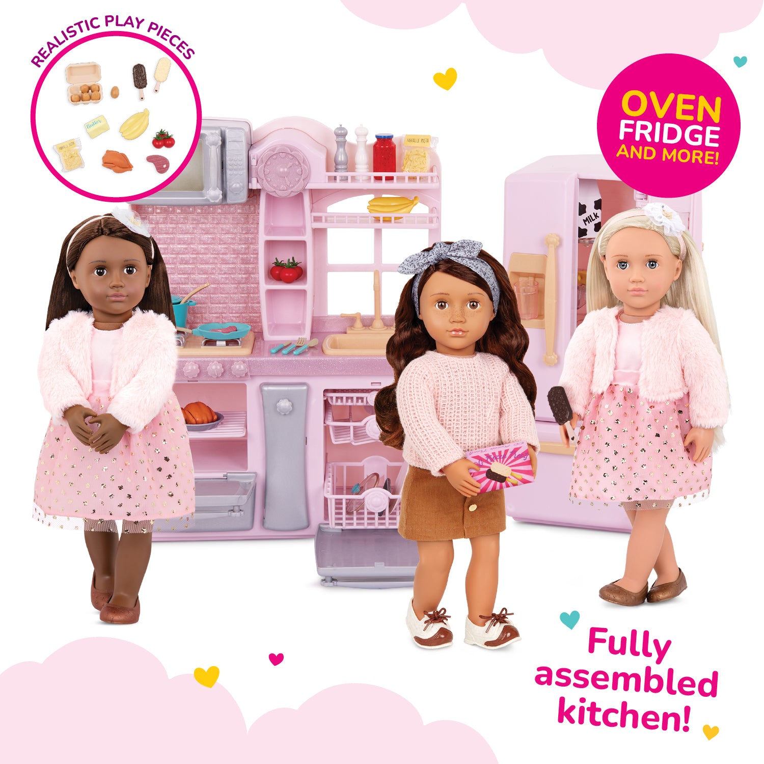 Gourmet Kitchen Set - Pink Kitchen Playset for 46cm Dolls - Food Accessories - Our Generation 