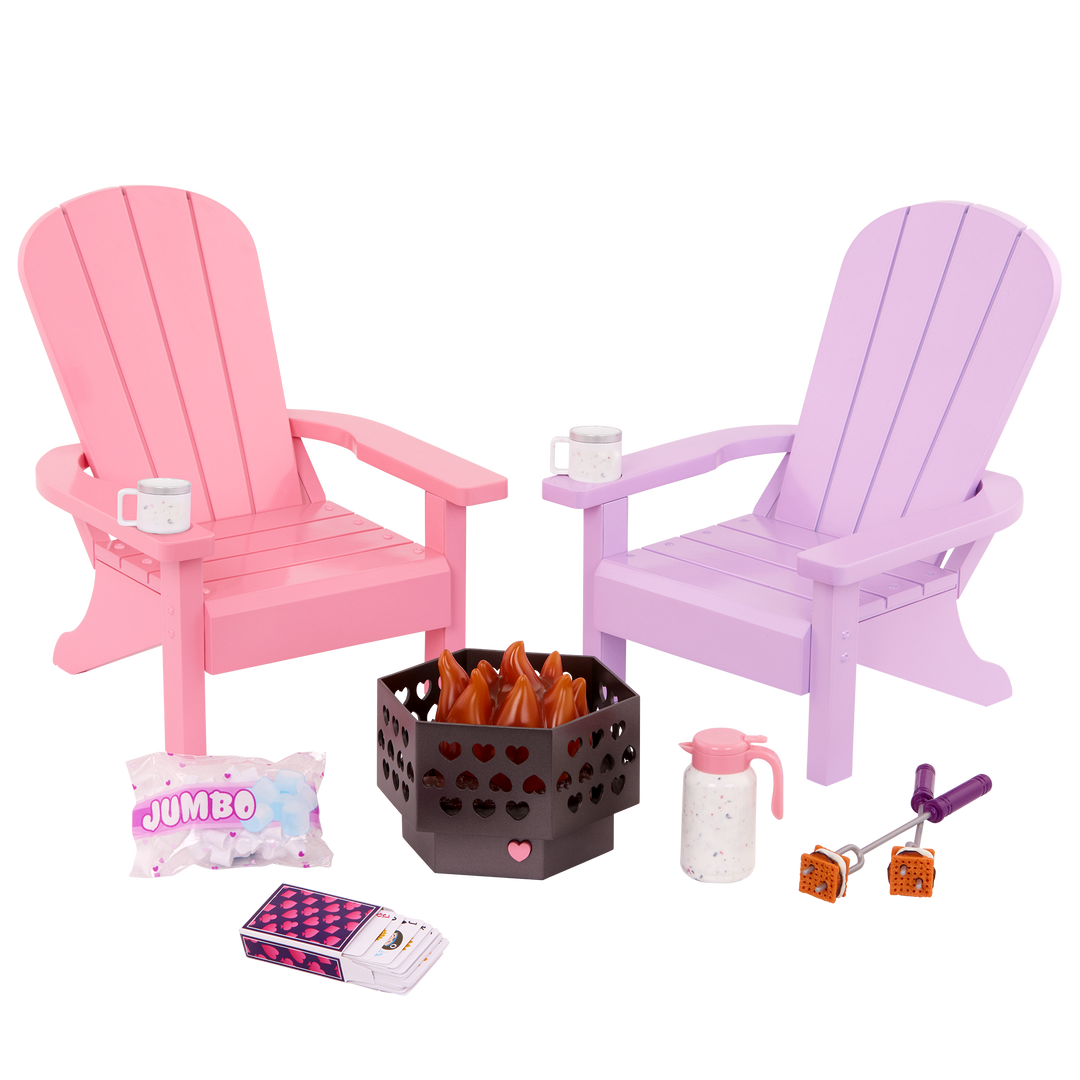 Adirondack Chairs- Chair & Firepit Set for 46cm Dolls - Two Chairs - Outdoor Playset - Our Generation