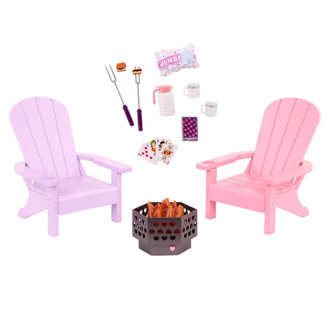 Adirondack Chairs- Chair & Firepit Set for 46cm Dolls - Two Chairs - Outdoor Playset - Our Generation
