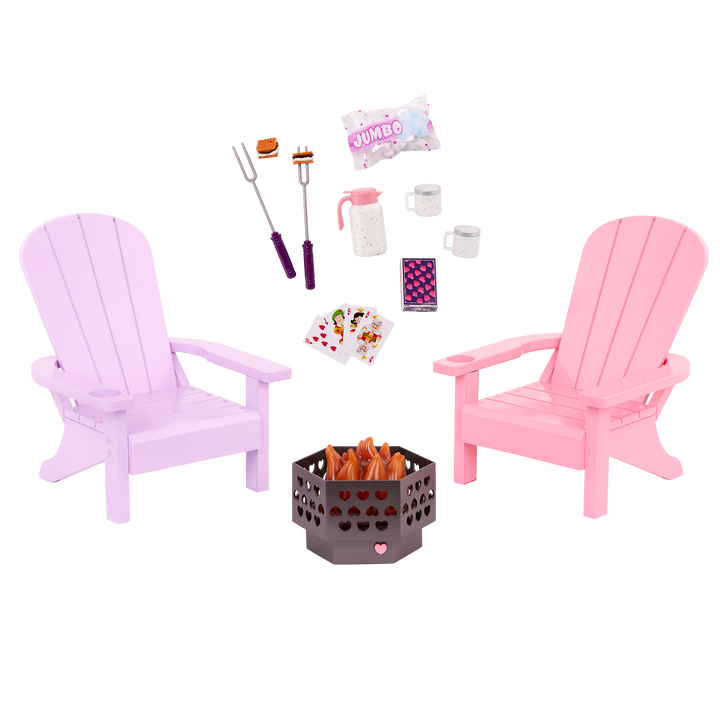 Adirondack Chairs- Chair & Firepit Set for 46cm Dolls - Two Chairs - Outdoor Playset - Our Generation