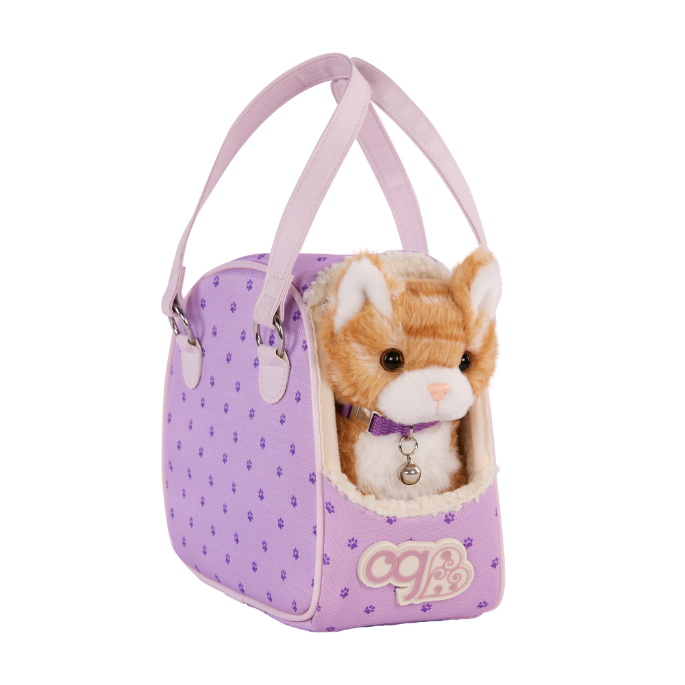 Hop on Cat Carrier - Cat with Purple Carrier Bag - Pets for OG Dolls - 15cm Cat with Accessories - Doll Accessory Set - Our Generation UK