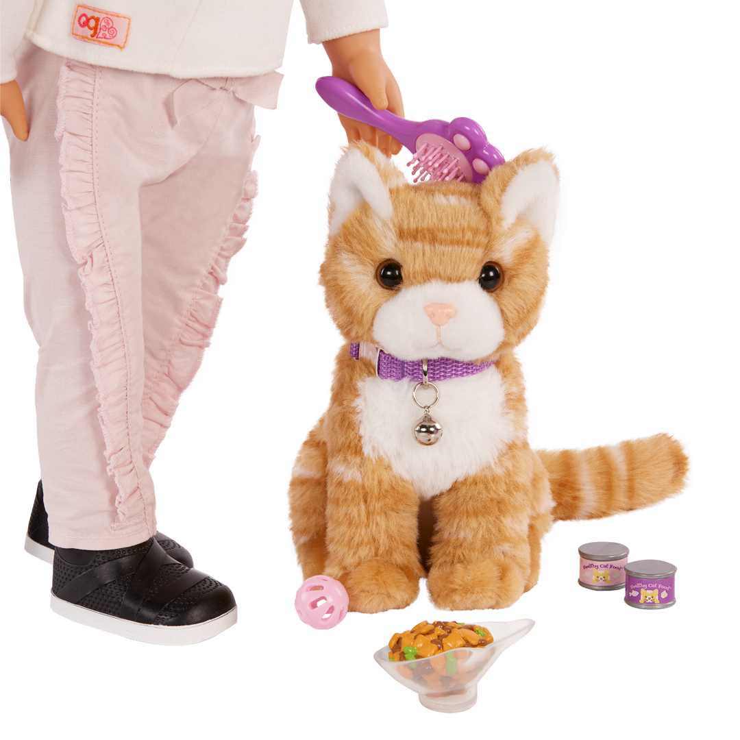 Hop on Cat Carrier - Cat with Purple Carrier Bag - Pets for OG Dolls - 15cm Cat with Accessories - Doll Accessory Set - Our Generation UK