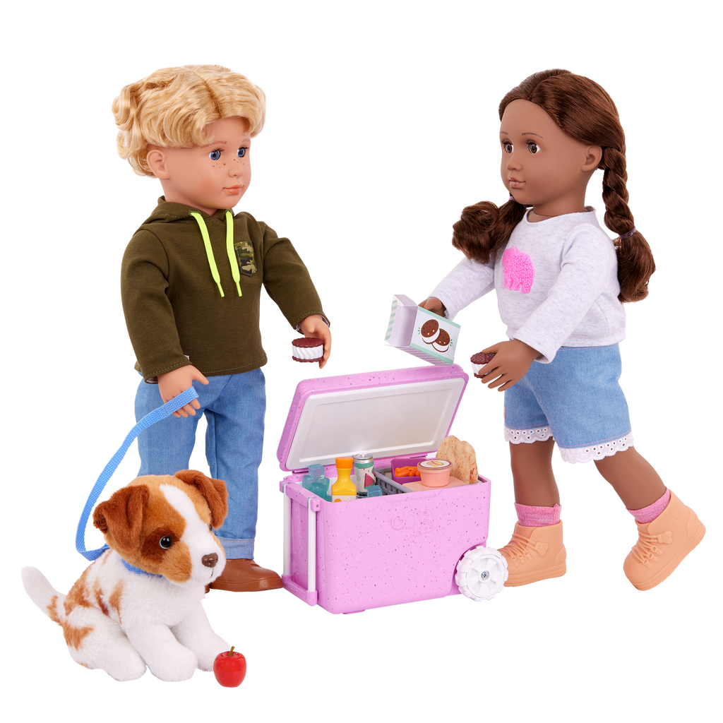 Camping Cooler - Pink Cooler with Food Accessories - Accessory for Dolls - Our Generation
