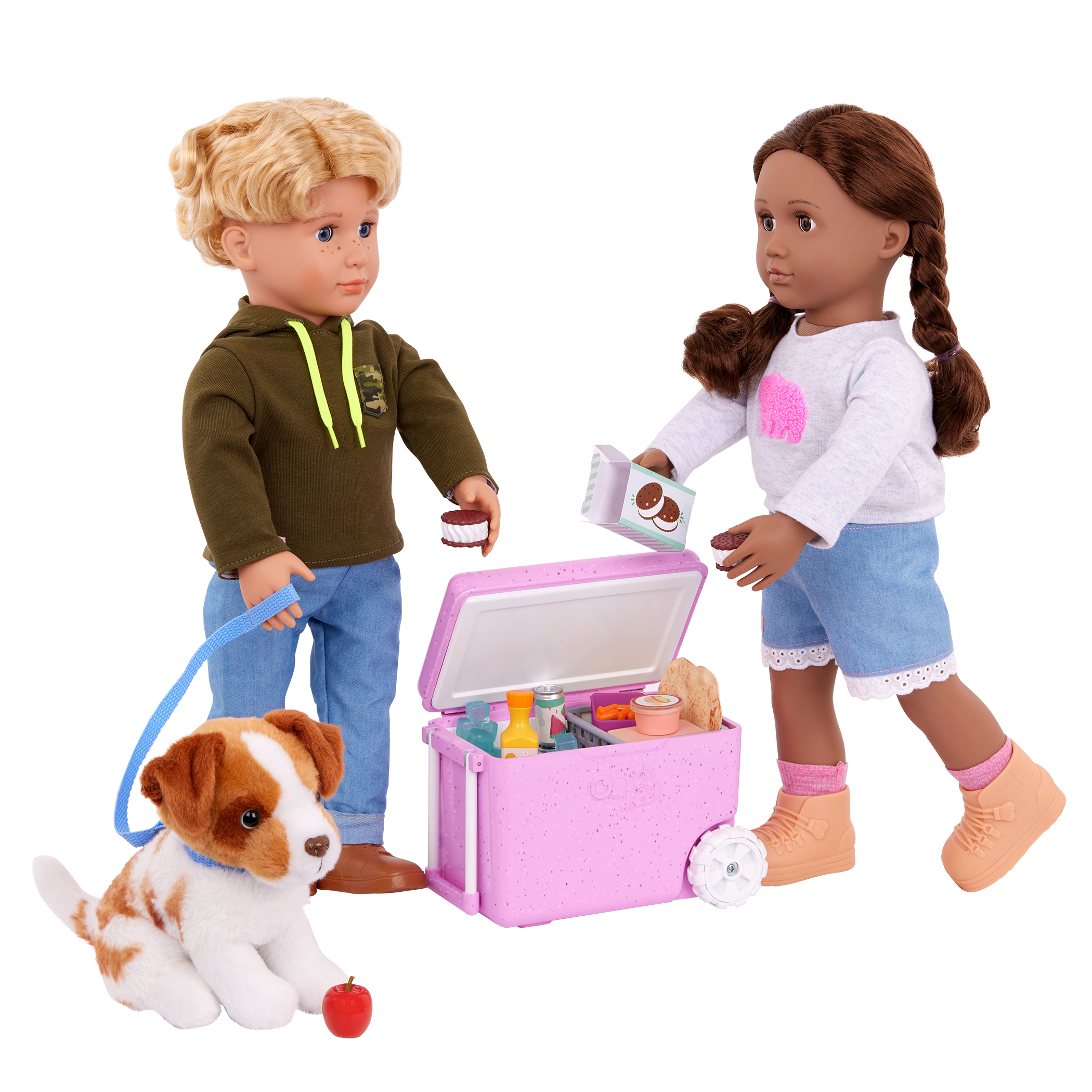 Camping Cooler - Pink Cooler with Food Accessories - Accessory for Dolls - Our Generation