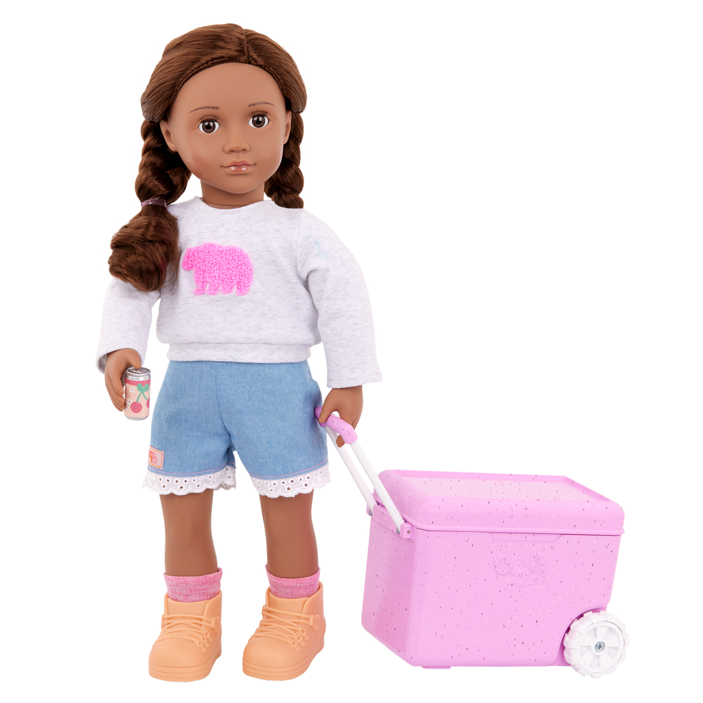 Camping Cooler - Pink Cooler with Food Accessories - Accessory for Dolls - Our Generation