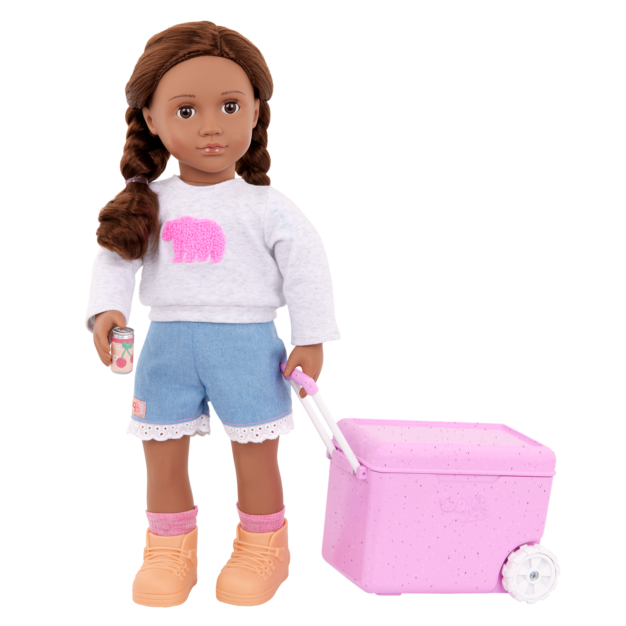 Camping Cooler - Pink Cooler with Food Accessories - Accessory for Dolls - Our Generation