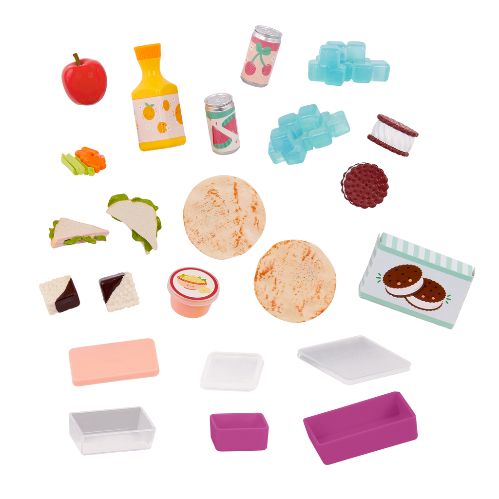 Camping Cooler - Pink Cooler with Food Accessories - Accessory for Dolls - Our Generation