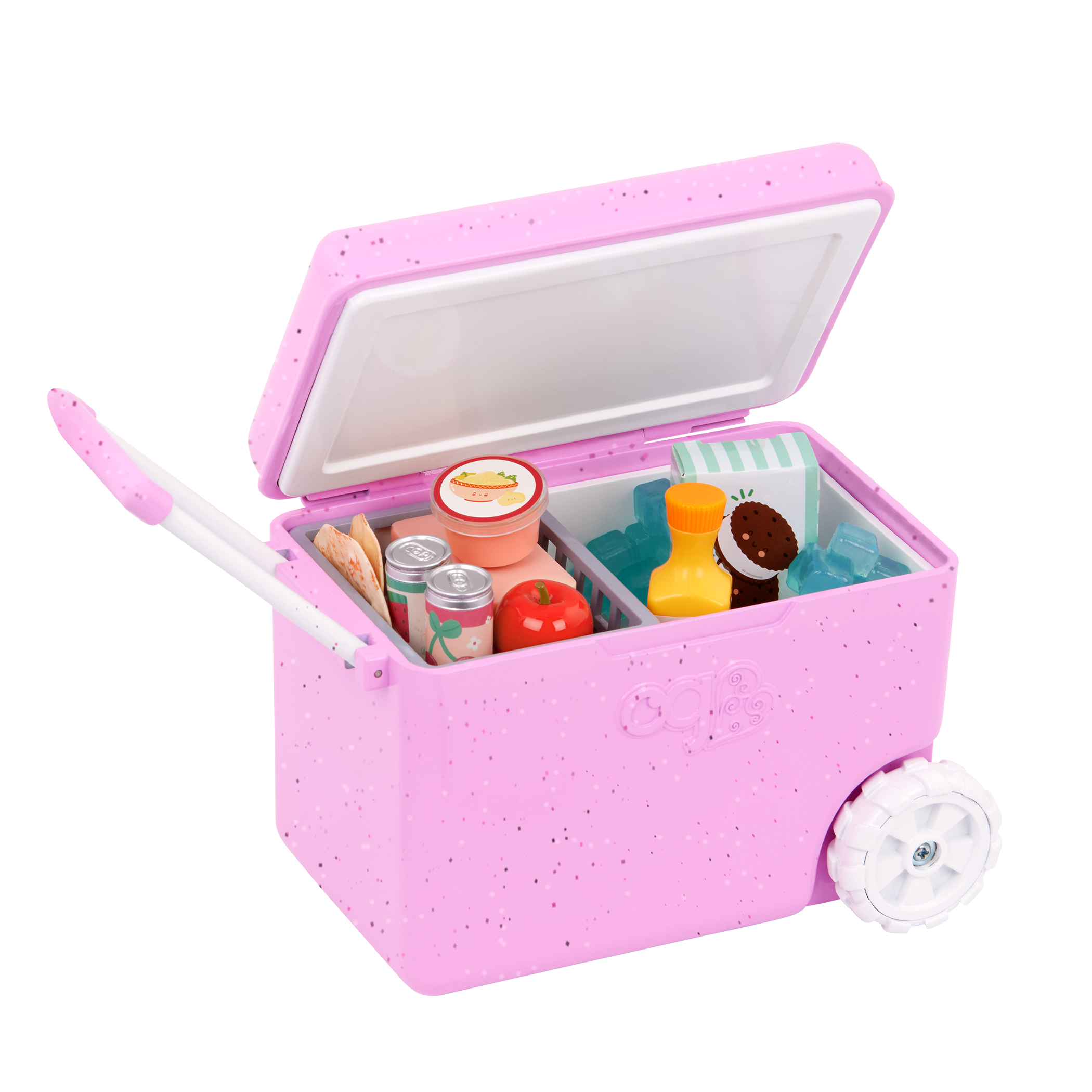 Camping Cooler - Pink Cooler with Food Accessories - Accessory for Dolls - Our Generation