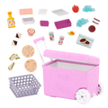 Camping Cooler - Pink Cooler with Food Accessories - Accessory for Dolls - Our Generation