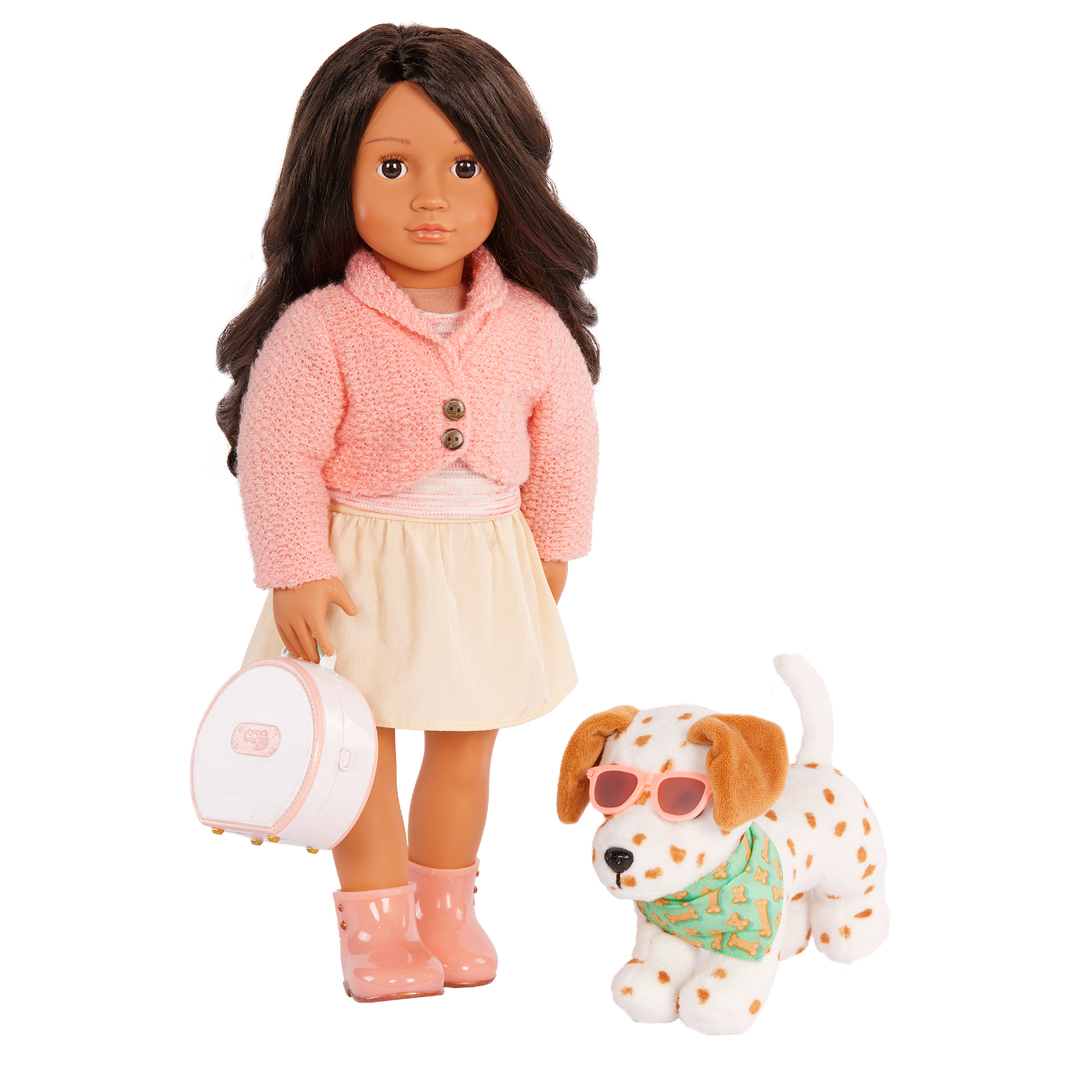 Summer Holiday Puppy - 15cm OG Pup with Travel Accessories - OG Pup with White & Brown Fur - Pets for Dolls - Doll Accessory - Our Generation