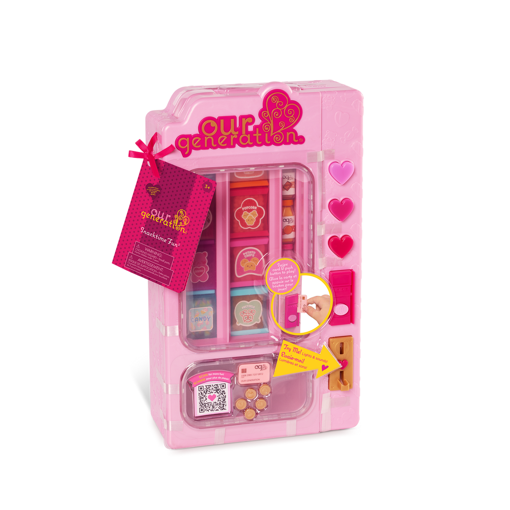 Snacktime Fun Vending Machine  - Pink Vending Machine with Pretend Food Accessories - Accessory with Lights & Sounds - Doll Accessory - Our Generation UK