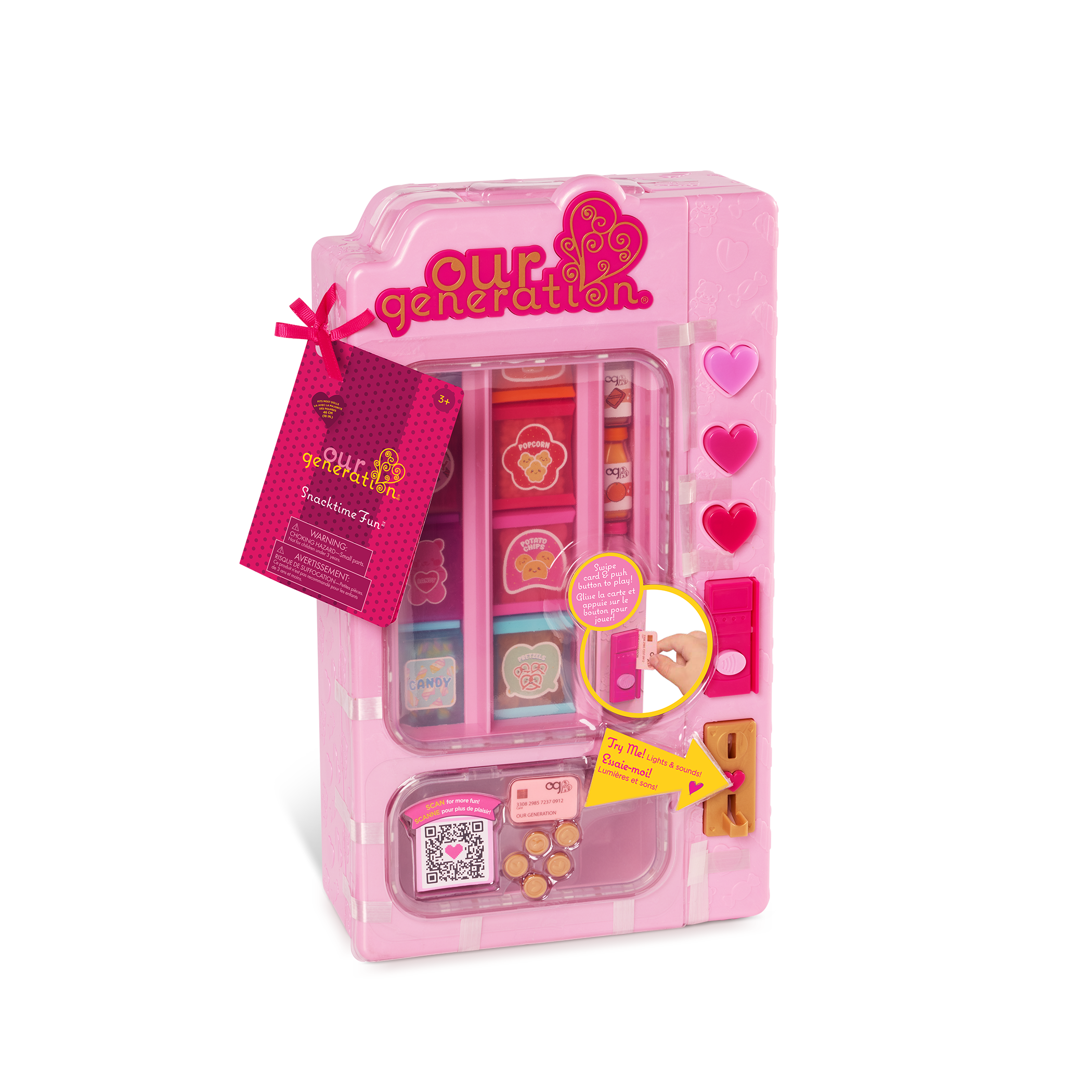 Snacktime Fun Vending Machine  - Pink Vending Machine with Pretend Food Accessories - Accessory with Lights & Sounds - Doll Accessory - Our Generation UK