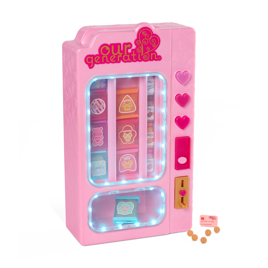 Snacktime Fun Vending Machine  - Pink Vending Machine with Pretend Food Accessories - Accessory with Lights & Sounds - Doll Accessory - Our Generation UK