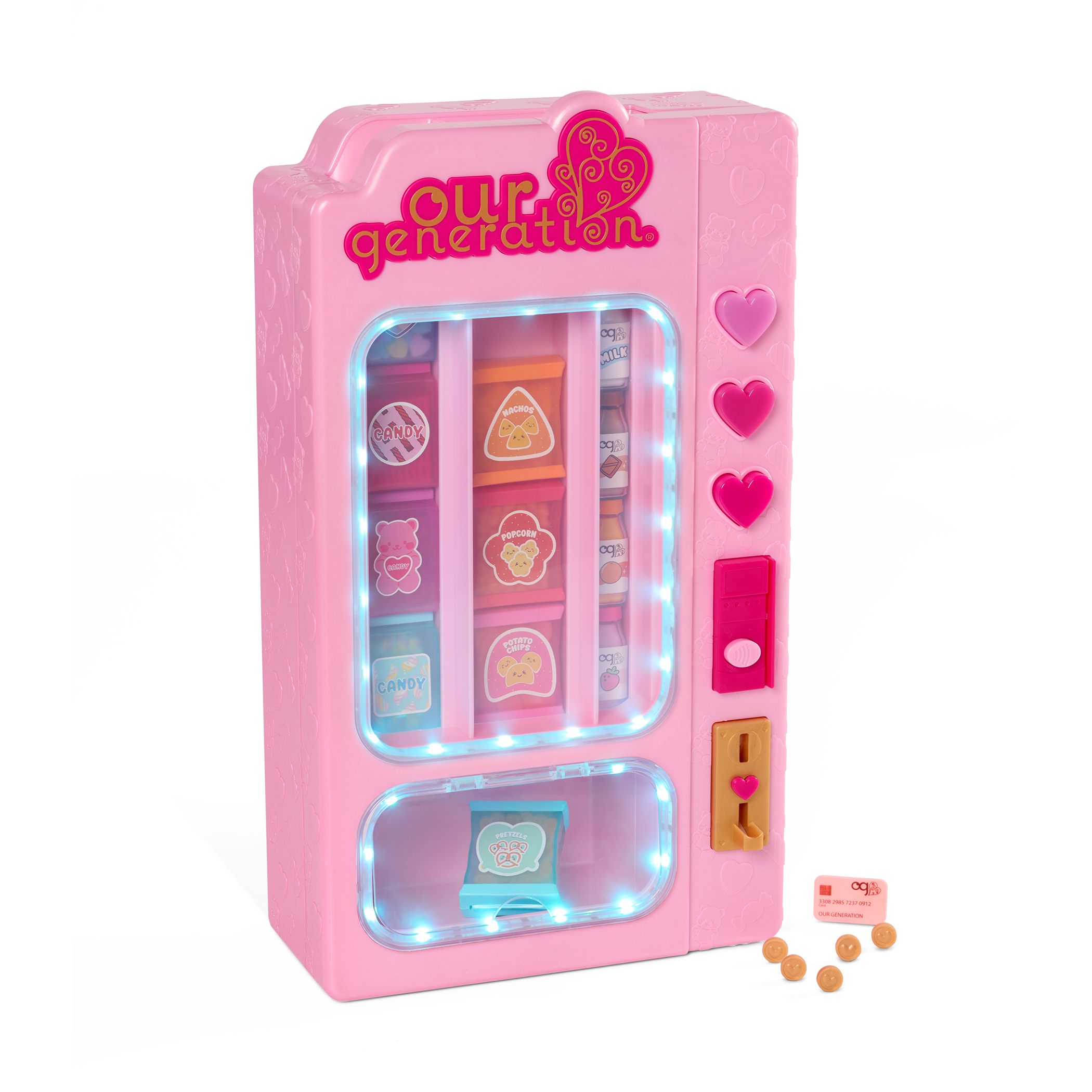 Snacktime Fun Vending Machine  - Pink Vending Machine with Pretend Food Accessories - Accessory with Lights & Sounds - Doll Accessory - Our Generation UK