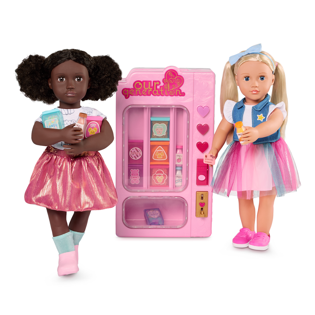 Snacktime Fun Vending Machine  - Pink Vending Machine with Pretend Food Accessories - Accessory with Lights & Sounds - Doll Accessory - Our Generation UK