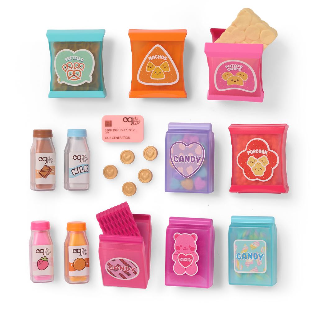 Snacktime Fun Vending Machine  - Pink Vending Machine with Pretend Food Accessories - Accessory with Lights & Sounds - Doll Accessory - Our Generation UK