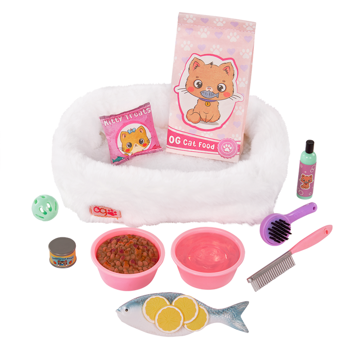 Feline Fabulous - 46cm Cat Pet Set - Bed & Cat Accessories - OG Accessories - Our Generation UK