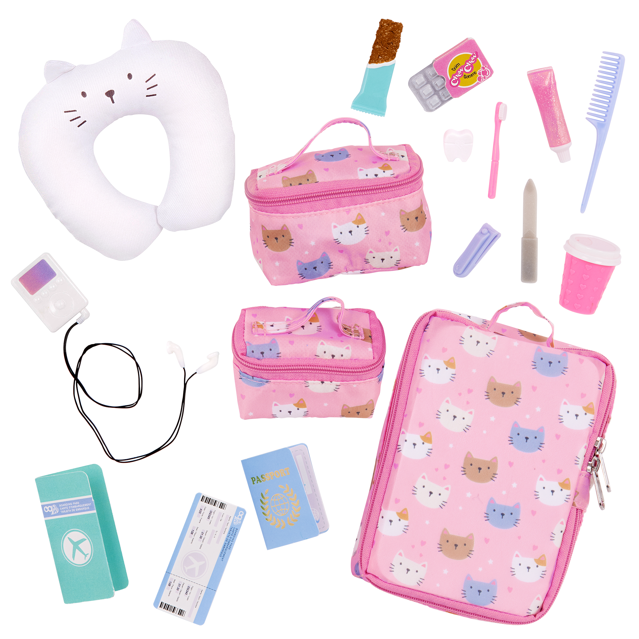 Purrfectly Packed - Cat Themed Luggage Set for Dolls - Travel Accessories - Our Generation