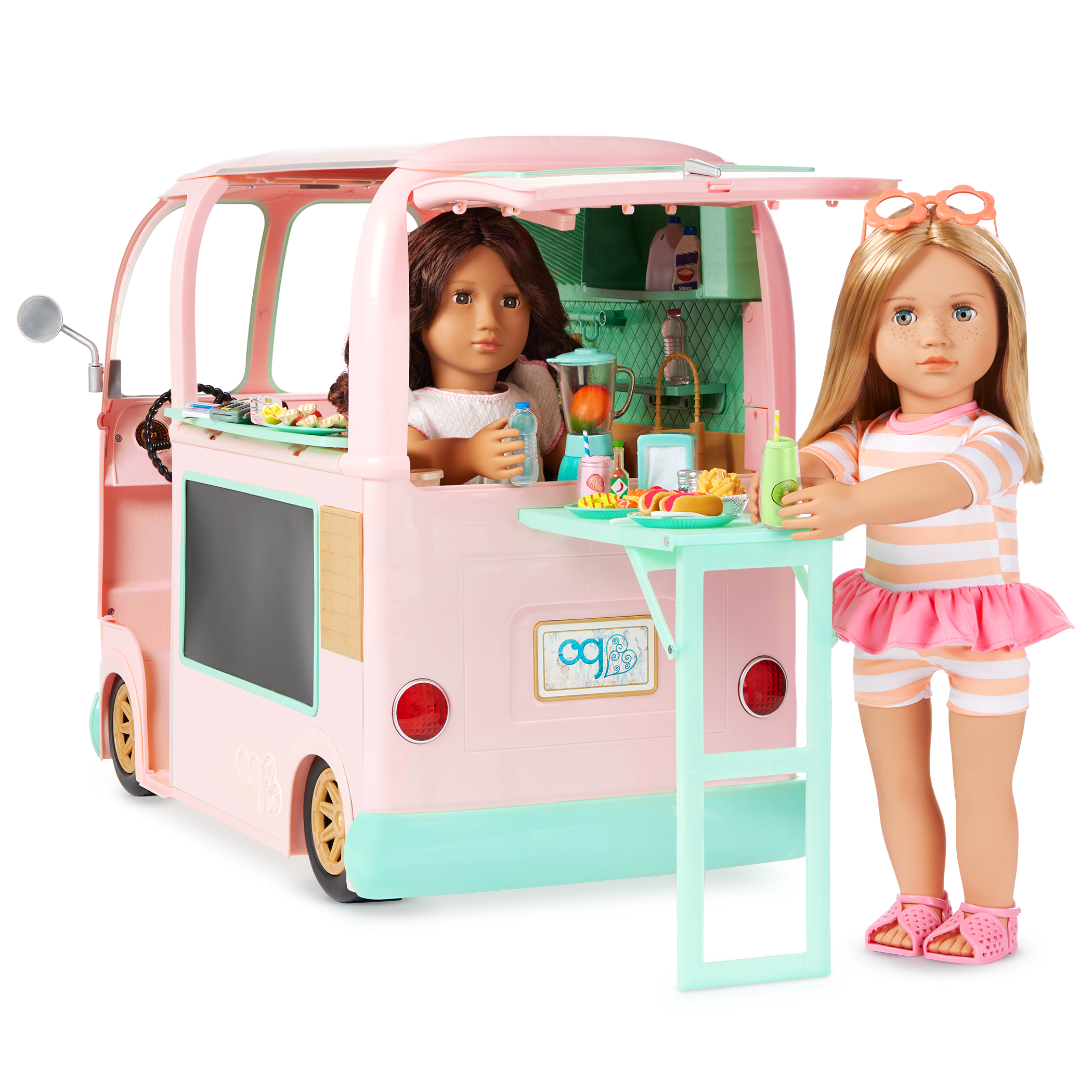 On the Move Food Truck - Vehicle for 46cm Dolls - Pink & Green - Food Accessories for Dolls - Our Generation 