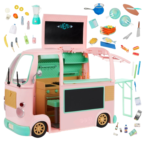 On the Move Food Truck - Vehicle for 46cm Dolls - Pink & Green - Food Accessories for Dolls - Our Generation 