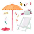 Sunny & Cool Patio Set - 46cm Beach Accessories for Dolls - Deck Chair & Umbrella - Our Generation