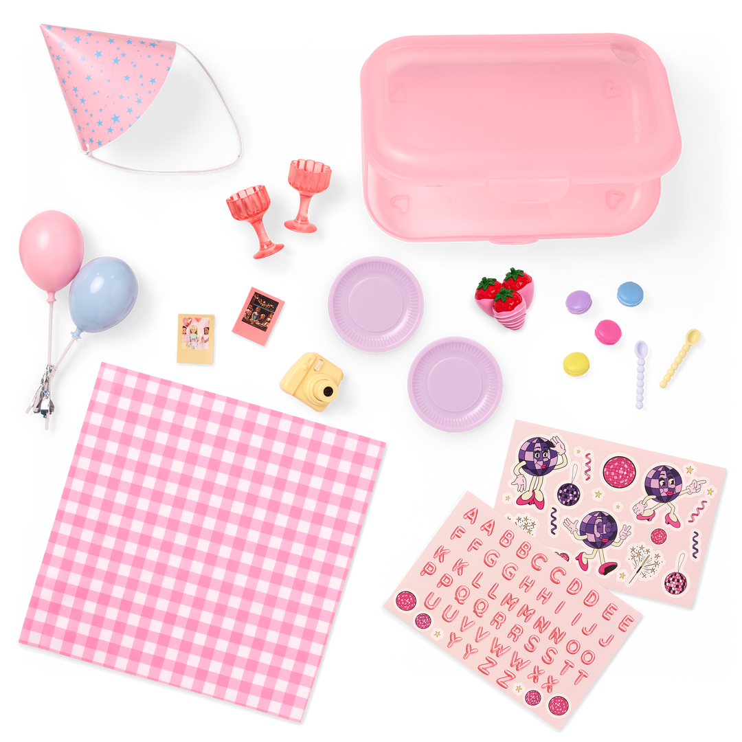 Love to Party - Birthday Accessories for 46cm Dolls - Pink Box with Party Accessories - Accessory for OG Doll - Our Generation