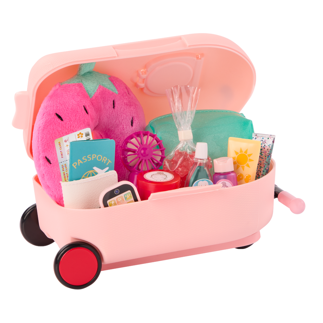 Packed Adventures - 46cm Travel Set for Dolls - Pink Suitcase with Wheels in Scooter Style - Travel Accessories for 46cm Dolls - Our Generation UK