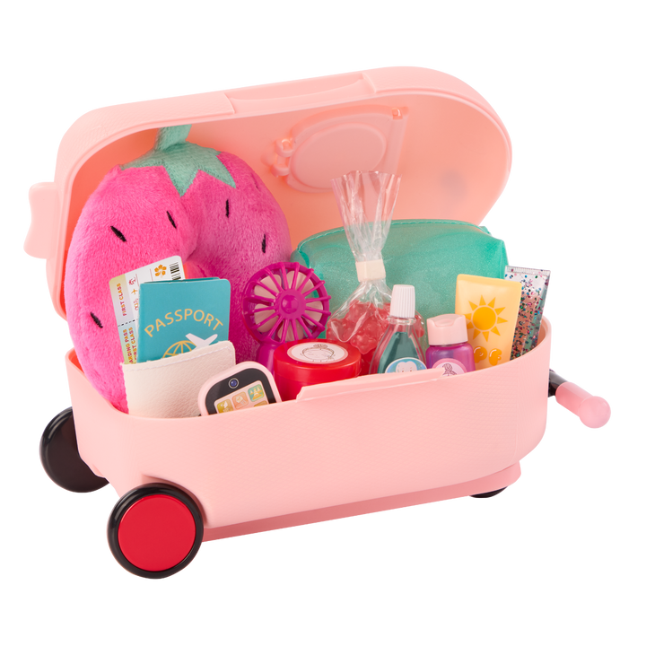 Packed Adventures - 46cm Travel Set for Dolls - Pink Suitcase with Wheels in Scooter Style - Travel Accessories for 46cm Dolls - Our Generation UK