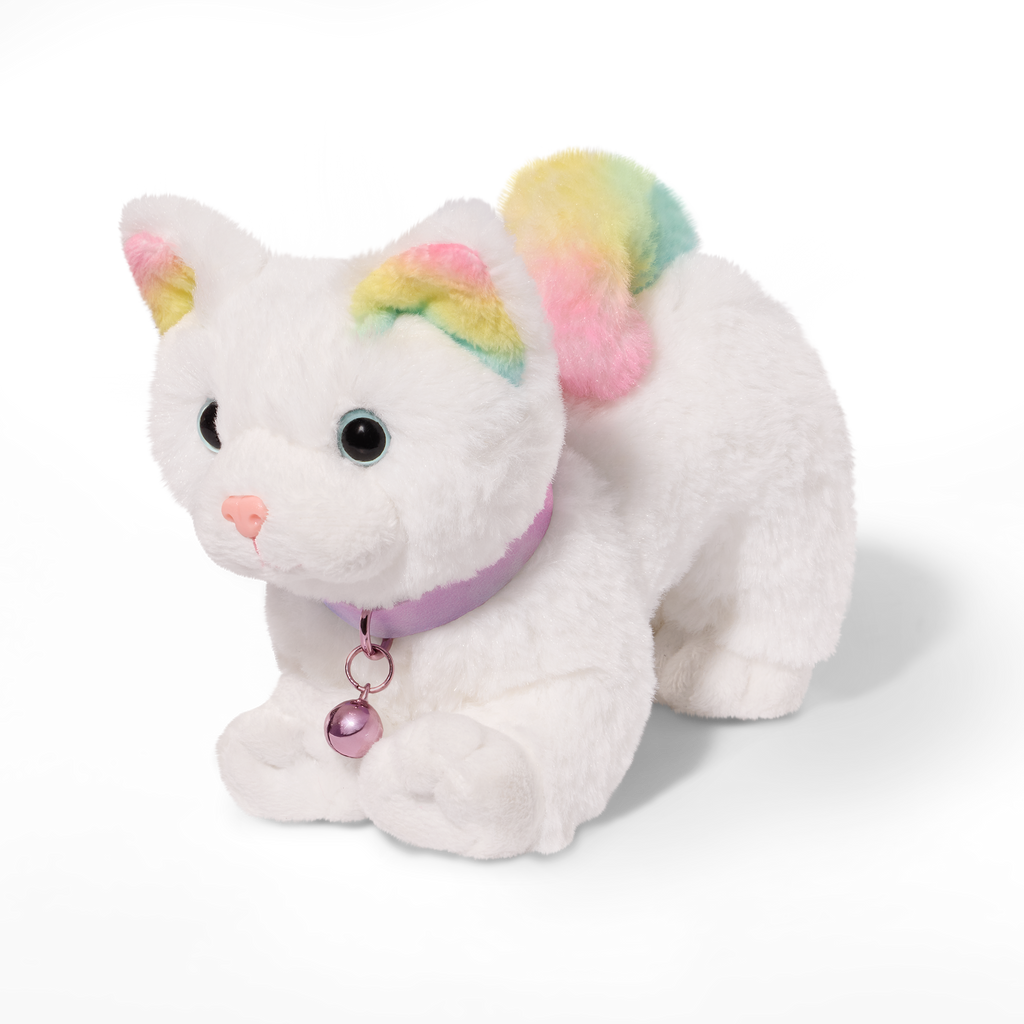 Posable Angora Cat - 15cm Plush Pet with White Fur and Rainbow Ears & Tail - Pets for Dolls - Doll Accessory - Our Generation