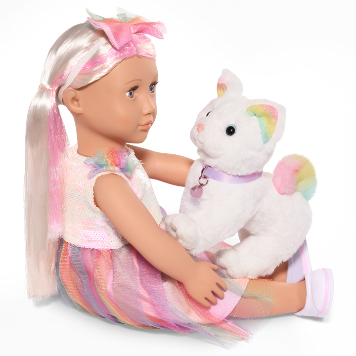 Posable Angora Cat - 15cm Pet Kitten for OG Dolls - Kitten with White & Multi-Coloured Fur - Pets for Dolls - Doll Accessories - Our Generation