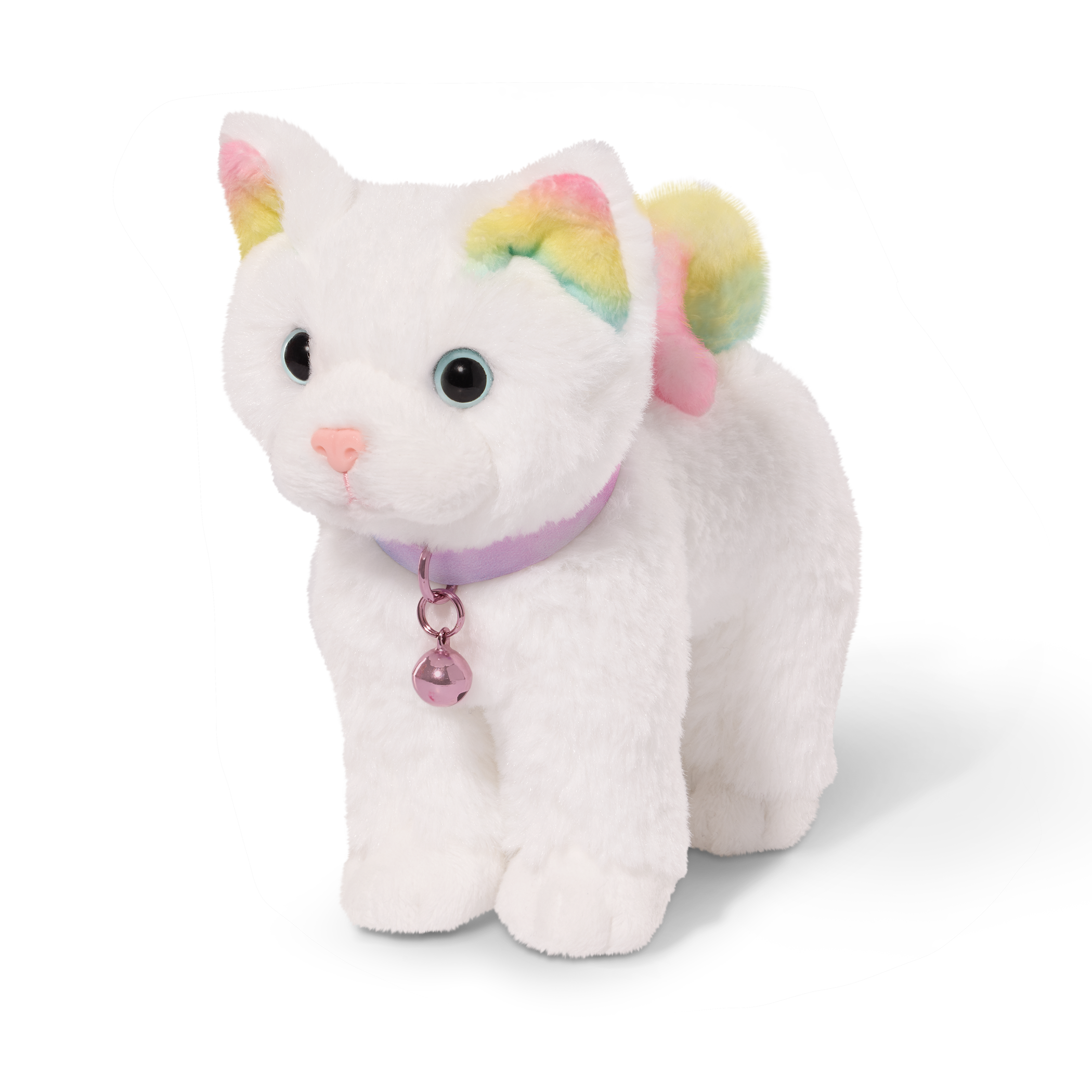 Posable Angora Cat - 15cm Plush Pet with White Fur and Rainbow Ears & Tail - Pets for Dolls - Doll Accessory - Our Generation