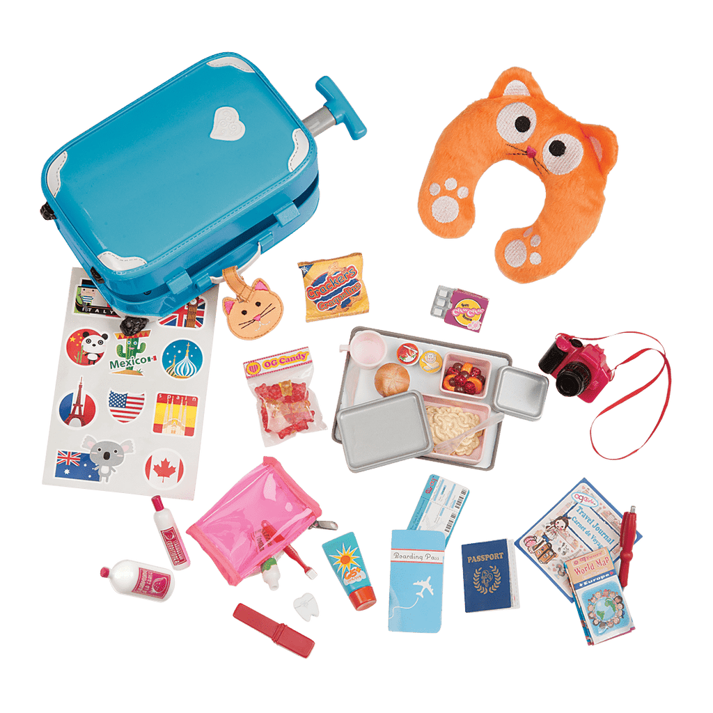 Well Travelled Luggage Set - Blue Suitcase with Travelling Acessories - Doll Accessory Set - Our Generation UK